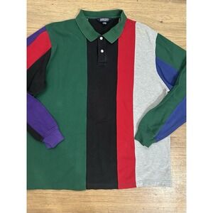 Vintage Lands End Rugby Polo Shirt Mens XLarge Color Block Long Sleeve Vertical